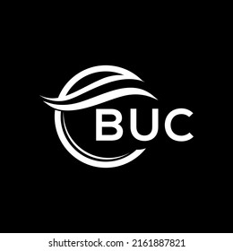 Diseño del logo de la carta BUC sobre fondo negro. El concepto del logo de la carta circular creativa BUC. Diseño de letras BUC.
