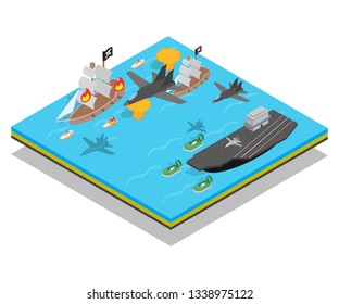 Buccaneer concept banner. Isometric banner of buccaneer vector concept for web, giftcard and postcard