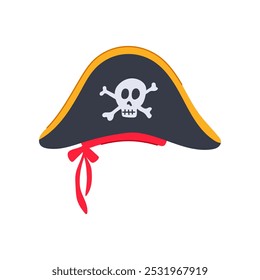 desenho animado chapéu pirata buccaneer. corsair swashbuckler, capitão marítimo, crânio de aventura buccaneer pirata chapéu sinal.