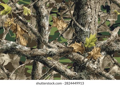 The Buccaneers' Real Jones is assembling a camouflage wallpaper pattern with branches and tree bark for a hunting camouflage