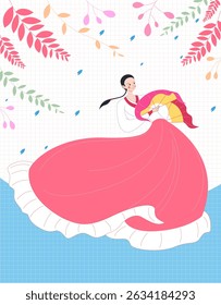Buchaechum coreano folk fã dança ilustração