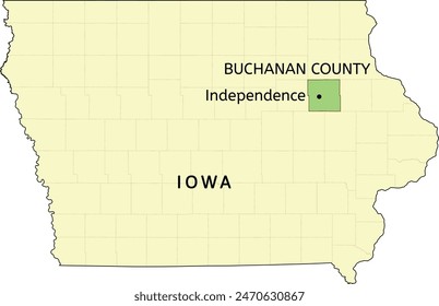 Buchanan County and city of Independence location on Iowa state map