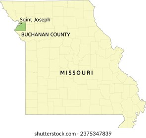 Buchanan County and city of St. Joseph location on Missouri state map