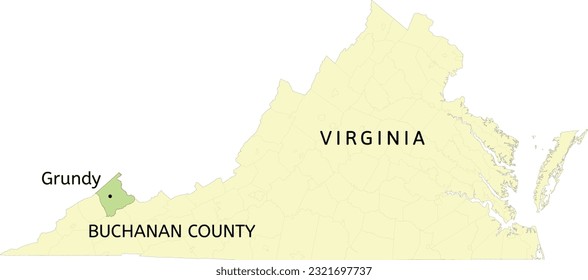 Buchanan County and town of Grundy location on Virginia state map