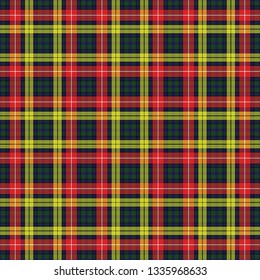 Buchanan's modern tartan. Seamless pattern of a traditional Scottish tartan of Buchanan's clan for fabric, kilts, skirts, plaids. 