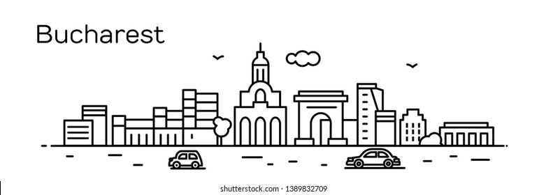 Bucharest city. Modern flat line style. Vector illustration. Concept for presentation, banner, cards, web page
