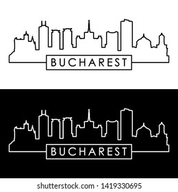 Bucharest city skyline. Linear style. Editable vector file.