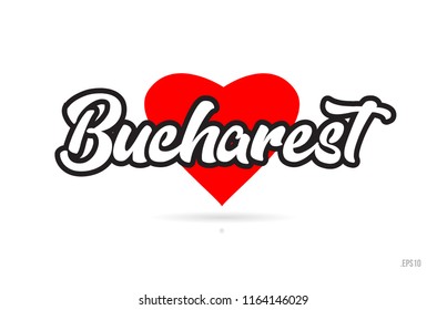 bucharest city text design with red heart typographic icon design suitable for touristic promotion