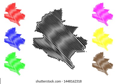 Bucharest County (Administrative divisions of Romania, Bucuresti - Ilfov development region) map vector illustration, scribble sketch Bucharest map