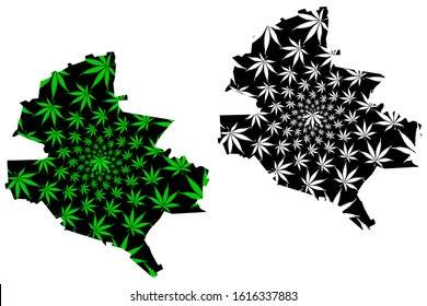 Bucharest County (Administrative divisions of Romania, Bucuresti - Ilfov development region) map is designed cannabis leaf green and black, Bucharest map made of marijuana (marihuana,THC) foliage