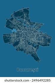 Bucharest, Romania artistic blueprint map poster