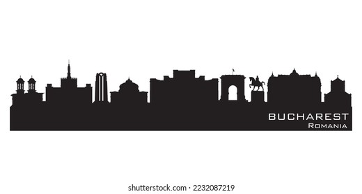 Bucharest Romania city skyline Detailed vector silhouette
