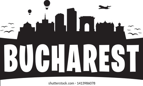 Bucharest Romania. City Skyline. Silhouette Banner City. Design Vector. Famous Monuments.