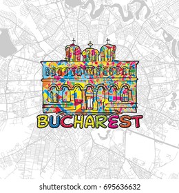 Bucharest, Romania, Colorful Map Sign, print design icon for Wall Art, Gift and Greeting Card