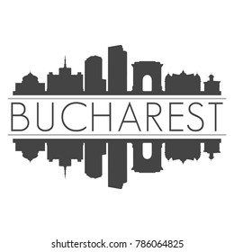 Bucharest Romania Europe Skyline Vector Art Mirror Silhouette Emblematic Buildings