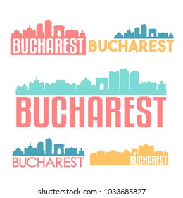 Bucharest Romania Flat Icon Skyline Vector Silhouette Design Set.