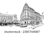 Bucharest. Romania. Hand drawn city sketch. Vector illustration.