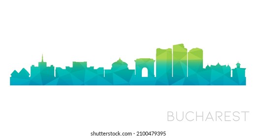 Bucharest, Romania Low Poly Skyline Clip Art City Design. Geometric Polygon Graphic Horizon Icon. Vector Illustration Symbol.