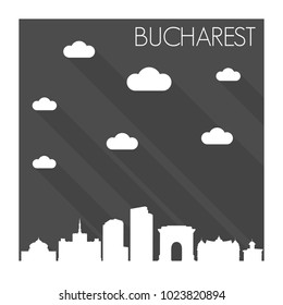 Bucharest Romania Skyline City Flat Silhouette Design Background