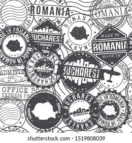 Bucharest Romania Stamps. City Stamp Vector Art. Postal Passport Travel. Design Set Pattern.