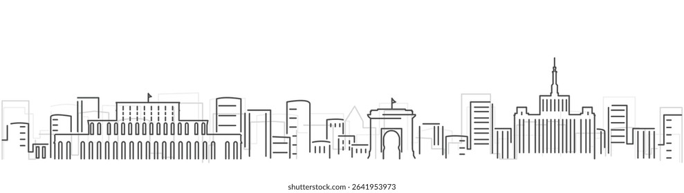 Bucharest Simple Dark Lines Skyline on White Background
