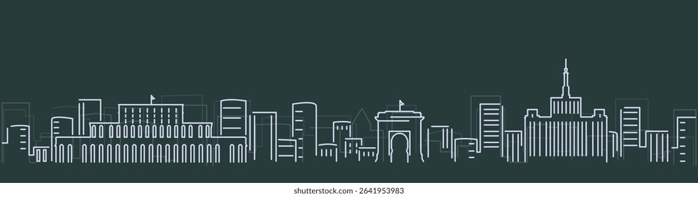 Bucharest Simple Lines Skyline on Dark Background