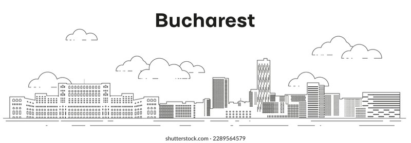 Bucharest skyline line art vector illustration