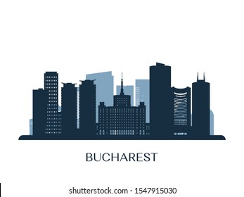Bucharest skyline, monochrome silhouette. Vector illustration.
