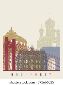 Bucharest skyline poster in editable vector file