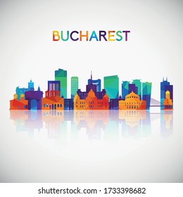 Bucharest skyline silhouette in colorful geometric style. Symbol for your design. Vector illustration.