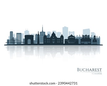 Bucharest skyline silhouette with reflection. Landscape Bucharest, Romania. Vector illustration.