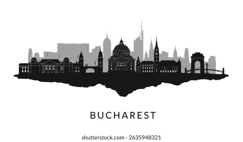 Bucharest Skyline Silhouette with Romania Landmark.