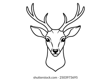 Buck Head Vector Illustration - Cartoon Clipart and Line Art Design
