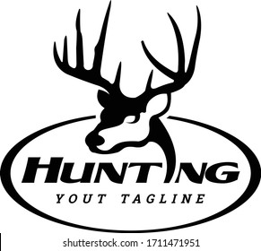 Buck Hunting Logo,Unique Simple & Elegant LineAart Head of Buck, Great for Your Hunting Decals, Sticker & Logo Template. 