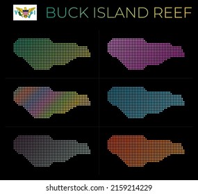 Mapa de puntos de Buck Island Reef. Mapa del arrecife de la isla de Buck con estilo punteado. Increíble ilustración vectorial.