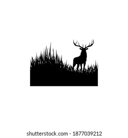 Buck on the Grass Silhouette, can use for Art Illustration, Logo Type, Logo Gram, Website, or Graphic Design Element. Vector Illustration