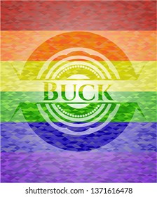 Buck on mosaic background with the colors of the LGBT flag