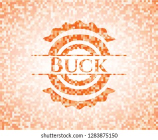 Buck orange tile background illustration. Square geometric mosaic seamless pattern with emblem inside.