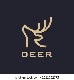 Buck Stag Deer Elk Antler Head Hunting Line Outline Logo Design