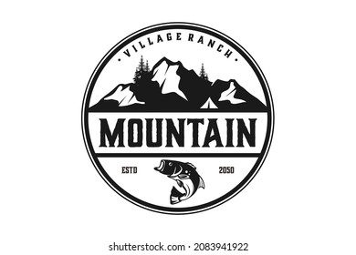 Buck Stag Deer Reindeer Antler and Salmon Bass Carp Fish for Mountain Hunting logo design vector