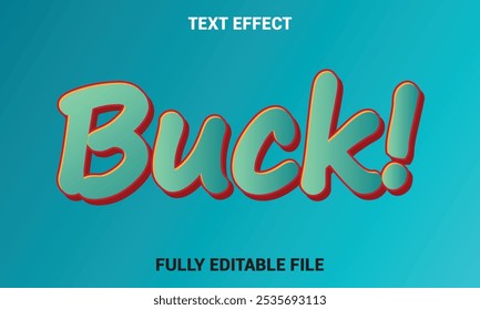 Buck! design de texto, Efeito de Texto 3D Editável. Estilo Retrô. Vetor Premium.