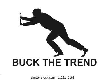 Buck the trend. Man pushing a box with an arrow. Flat vector.