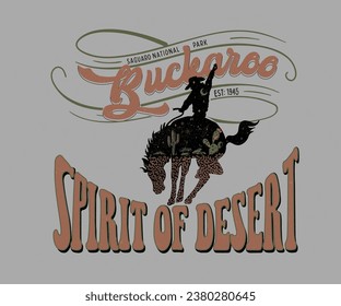 diseño vectorial de la unidad rodeo de buckaroo, diseño de tipografía vintage del desierto occidental, arte desértico americano para camisetas, pegatinas, afiches, cowboy up, tipografía occidental 