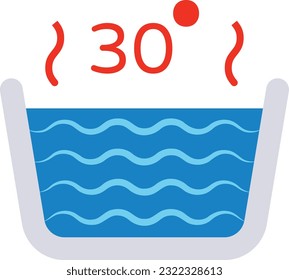 Bucket with 30 inside and suggests the maximum temperature vector icon design, Housekeeping symbol, Office caretaker sign, porter or cleanser equipment stock illustration, Wash care labels concept