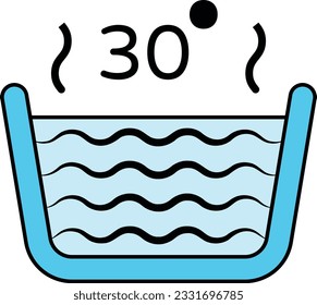 Bucket with 30 inside and suggests the maximum temperature vector color design, Housekeeping symbol, Office caretaker sign, porter or cleanser equipment stock illustration, Wash care labels concept