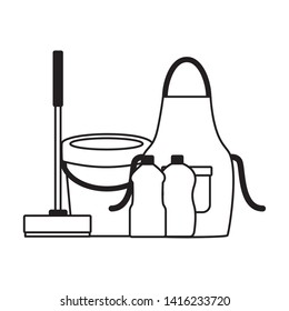 bucket apron broom bottles squeegee spring cleaning tools vector illustration