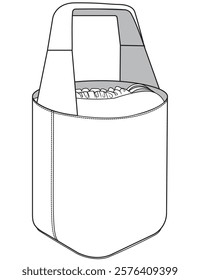 Bucket bag flat sketch vector illustration technical cad drawing template