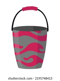 Bucket. Bail vector cartoon icon or pail with handle. Plastic household equipment. Cleaning container