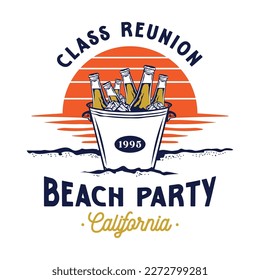 Bucket of beer with beach sand vector illustration, perfect for beach cafe logo and beach party event