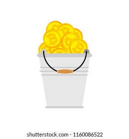 Bucket bitcoin. Mining Crypto currency is catch. Vector illustration